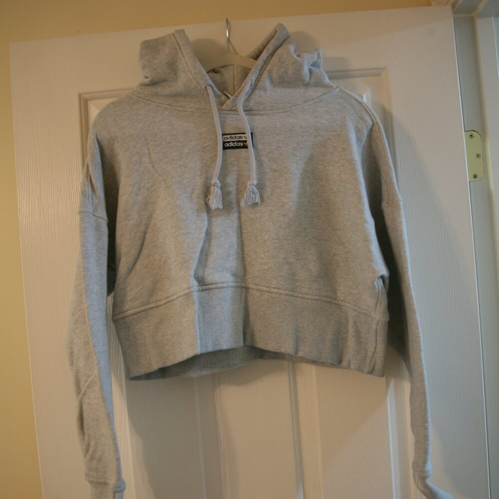 Adidas Women's Cropped Hooded Sweatshirt, Size Small, Gray